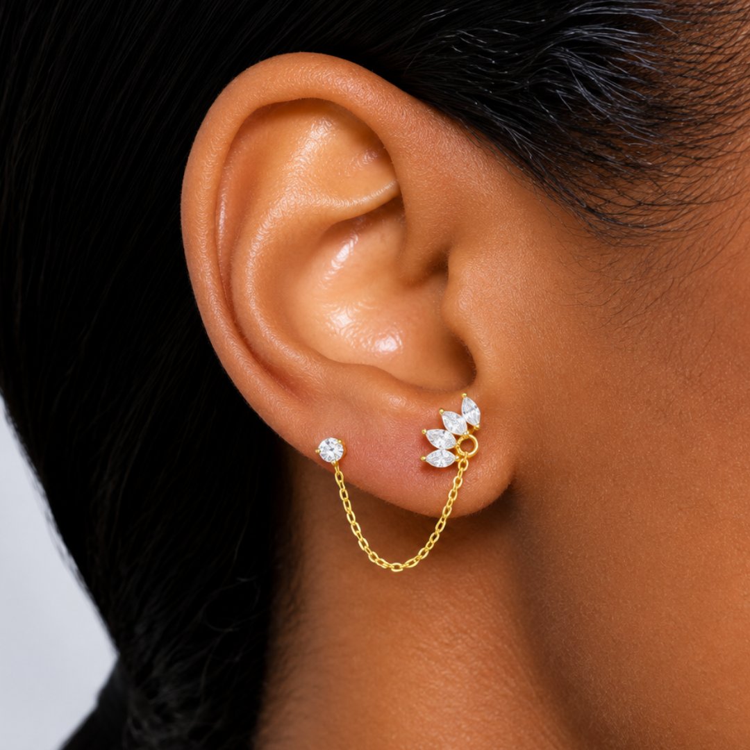 Chained Marquise Studs (Single Piece)