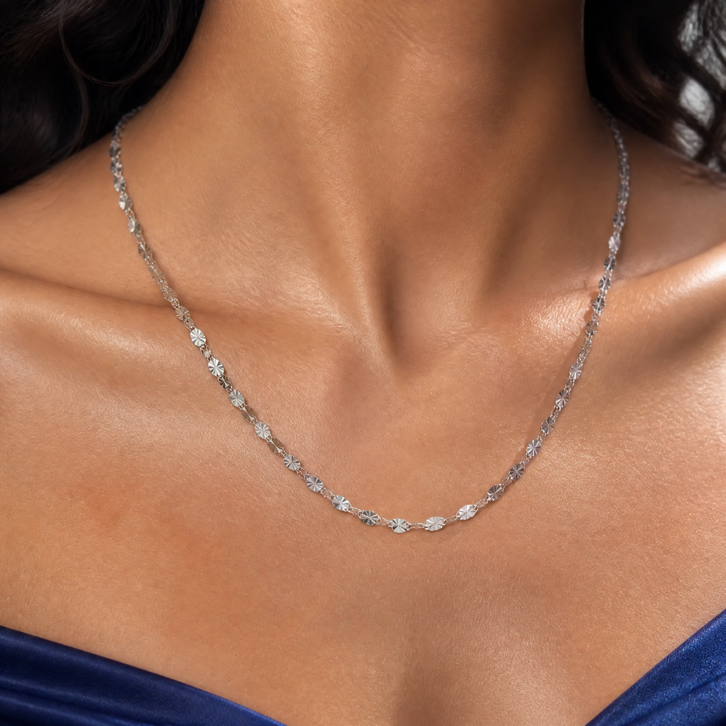 Sequin Chain Necklace White Gold